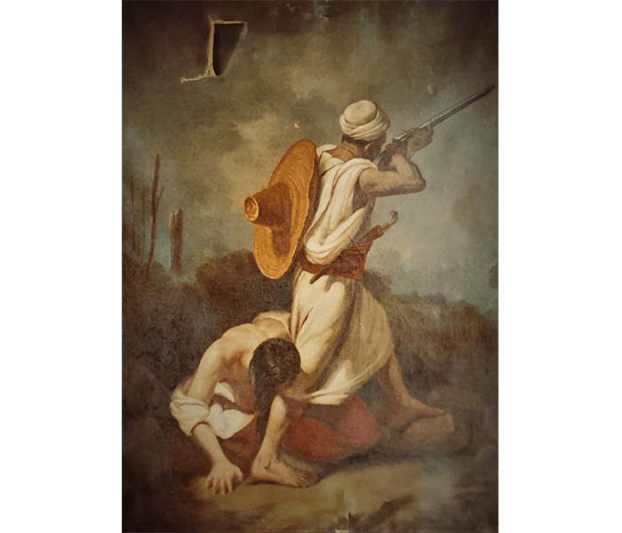 4-L'homme-au-fusi,Ecole-Delacroix-Huile-sur-toile-Avant-restauration
