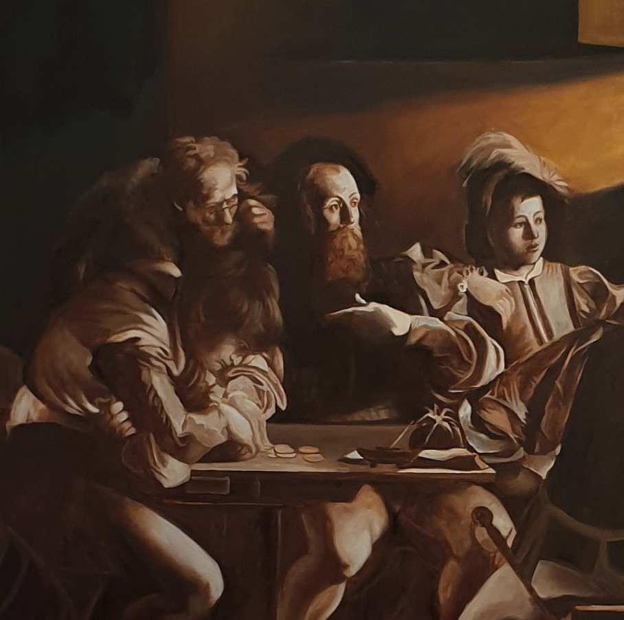 agrandissement -Caravaggio-La vocation de Saint Matthieu-1599,1600 copie agrandissement -Caravaggio-La vocation de Saint Matthieu-1599,1600 copie